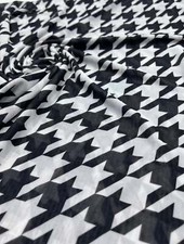 White Black Dogtooth Mesh Fabric Stretch