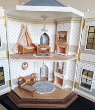 Beautiful handmade by Mary Nicholson corner dolls house 55cm high 