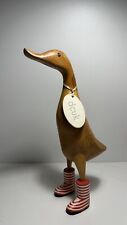 DCUK Wooden Carved Runner Duck in Red Striped Wellies Named ‘Vicky’ 