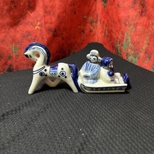 Russia USSR Porcelain Horse Seld Sleigh People Handpaint Figurine 