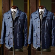 Navy Linen Cotton Men Safari