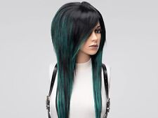 Black Green Emo Wig Long