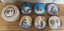 6 Cloverleaf Melamine Christmas Coasters & Holder  Snowman Etc