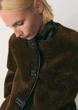 Mango Women's Fur-Effect Coat CHAQUETO BEETHOVEN JACKET GREEN KHAKI MEDIUM BNWT