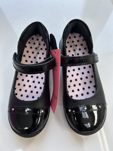 Girls black leather mary - m&s,
