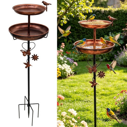 Tall bird bath double metal - bird,