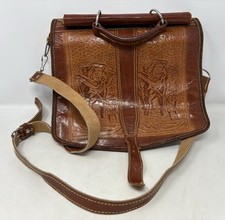 Vintage Embossed Leather Brown/Tan Handbag Messenger Bag Elephants (G1) Egyptian