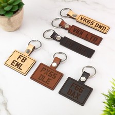 Personalised Number Plate Keyring Leather Car Bike Laser Cut Gift Handmade UK 