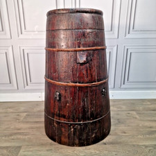 Antique Solid Wood Butter Barrel Plant Stick Umbrella Stand Chinese Baby Warmer