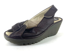 Fly London Yakin Womens UK 5 EU38 Brown Leather Wedge Peep Toe Slingback Sandals