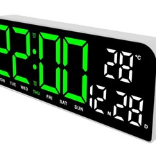 LED Electric Digital Alarm Clock Mains Power Mirror Temperature Display Bedside