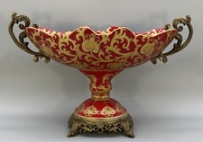 Large Impressive Art-Nouveau Style Porcelain & Gilt Metal Centrepiece Tazza Bowl