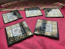 Set Of 5 Vintage 80s 90s Wall Tiles Black ,gold . Mirror  Petrol  Blue Finish