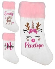 Personalised Christmas Stocking Unicorn Rudolf Luxury Custom Kids Deluxe UK Xmas