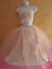 2PC IVORY LACE TEA LENGTH TULLE TUTU SKIRT TOP DRESS BEACH BRIDAL WEDDING