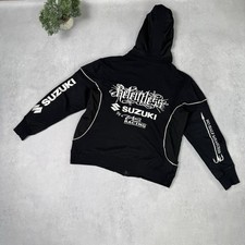 Vintage Suzuki Embroidered Relentless Racing Logo Baggy Zip Hoodie Size S Black