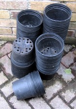 135, used, 2 Litre, Black Medium Weight Round Plastic Plant Flower Nursery Pots