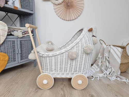 Wicker doll trolley - wicker, white