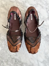 RP£390 Miu Miu Satin /Leather Sequins Brown/ Bronze Ballet Flats Size 39/6 UK