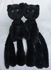 Pair of Jellycat Casper Cat Friends Black With Green Eyes Retired Long Kittens