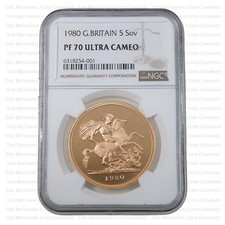 1980 Gold Proof Five Pounds £5 NGC PF70 Ultra Cameo