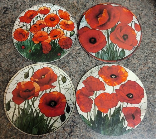 Set poppy coasters - 4, coasters.