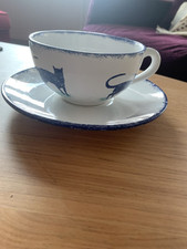 Vintage Hindchcliffe & Barber Dorset Cat Blue  Breakfast Cup And Saucer 