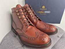 Loake 1880 'Glendale' Brown waxed Leather Brogue Boots Size 9G Uk New