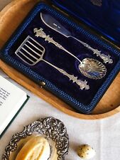 Antique Cased Edwardian Sterling Silver Suite, Butter Knife, Caddy Spoon Server 