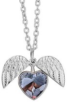 Personalised Own Photo Angel Wings Heart Necklace Locket Pendant Memorial Gift