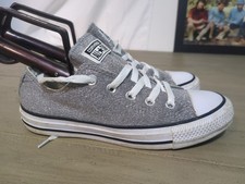 Converse All Star Sneakers Women's 4 Silver Sparkle Metallic Glitter Shoes Chuck