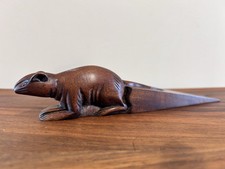 Vintage Wooden Door Stop Wedge With Rat