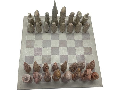 Carved stone chess set - stone,