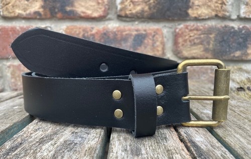 Black real leather belt - black,