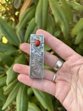 Vintage 800 Silver Etched Coral Lipstick Holder/Compact