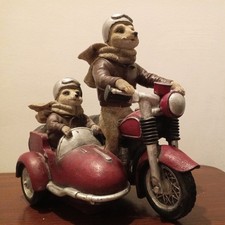 Meerkats on Motorcycle Figurine 28cm Tall 26cm Long Vintage Craft Resin Decor