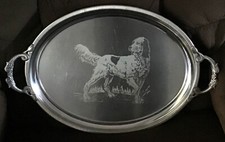 Jean Couzon Orfevre Inox 18/10 French Serving Tray Etched Brittany Spaniel.