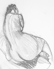 Beautiful Woman Nude Art, Life drawing in Charcoal,  ORIGINAL 30x39cm signed