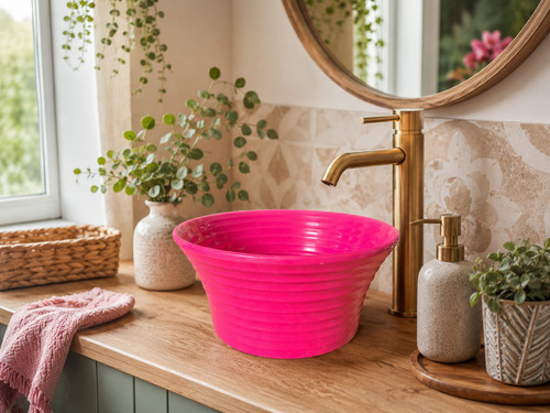 Pink ceramic campervan - campervan, sink