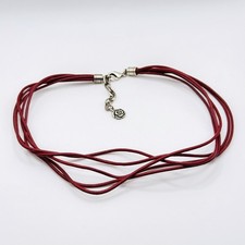 MIGLIO Red Suede Leather Multi Strand Necklace 40cm Cord Rope Collar Choker