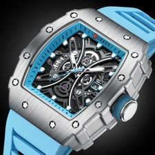 Luxury Mens Sports Watches Tonneau Rubber Strap Waterproof Date Quartz Men Watch