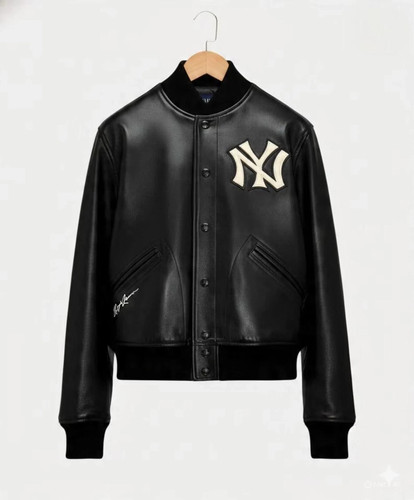 New black leather varsity - black,
