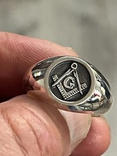 Masonic Round Classic Sterling Silver 925 Men's Solid Ring Appx Weight 16 grams