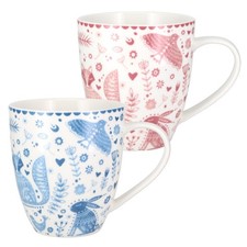 Large China Mug 450ml Coffee Cup Blue Pink Animal Folk Print Blue Stars Designs