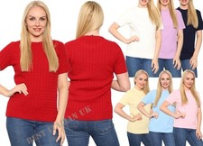 Women's Knitted Short Sleeve Top Sweater Ladies Crew Neck Short Sleeve Jumper