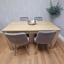 Dining Table Set Of 4 Wooden Oak Table And 4 Tufted Velvet Grey Chair(140x80x75)