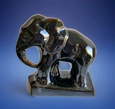 Large Art Deco Style Black Ceramic Lustre Cubist Pottery Elephant