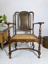 Armchair Cane Seat & Leather Back Antique  Very Large Chair Postage Available 