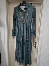 Elegant Flowers Long Dress Buttoned Long Sleeve Autumn Casual Maxi Dress Size L