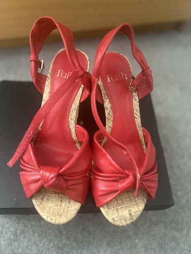 Faith red leather - leather, wedge